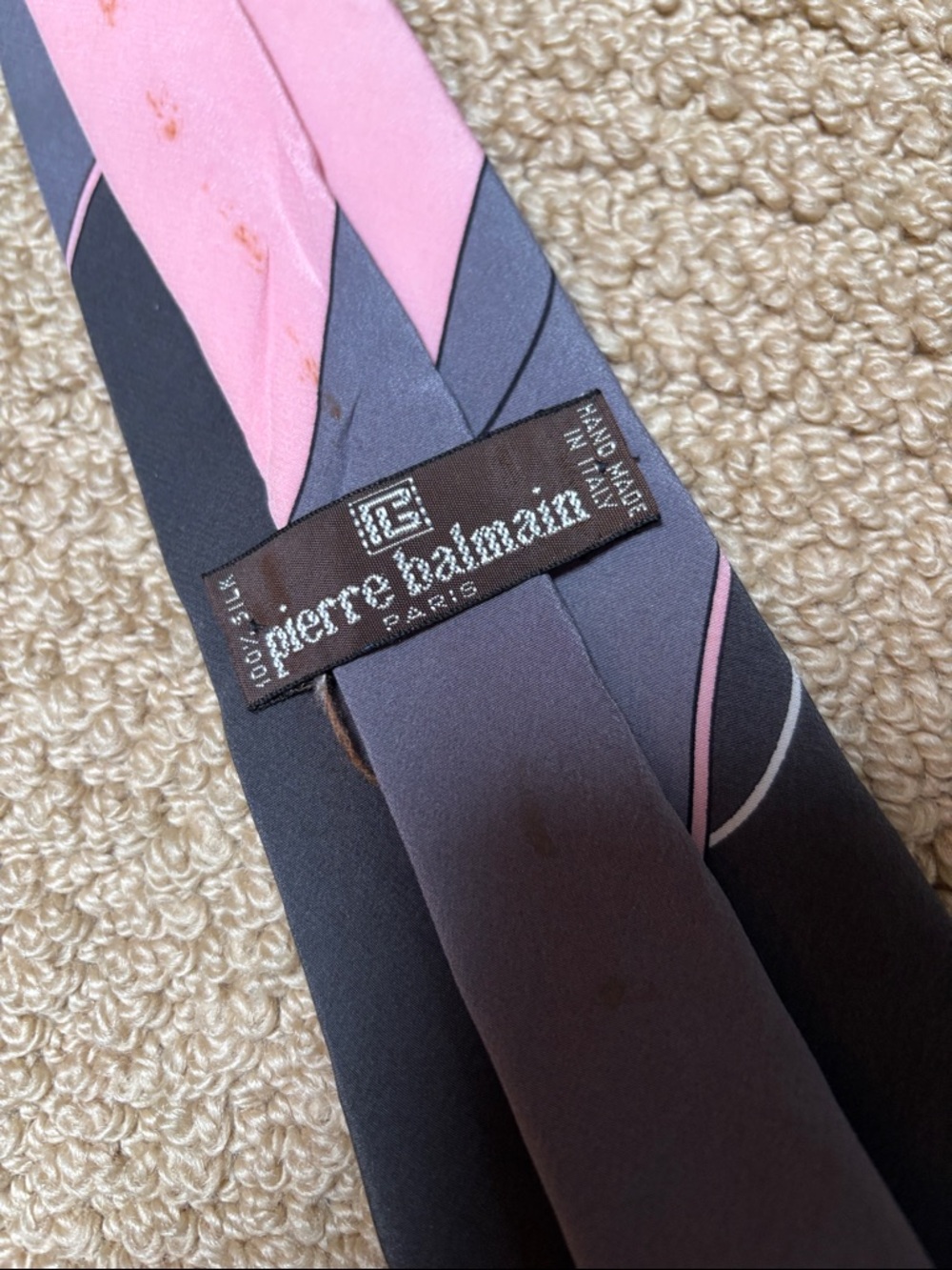 Vintage Pierre Balmain Pink and Black Geometric Silk skinny Tie
